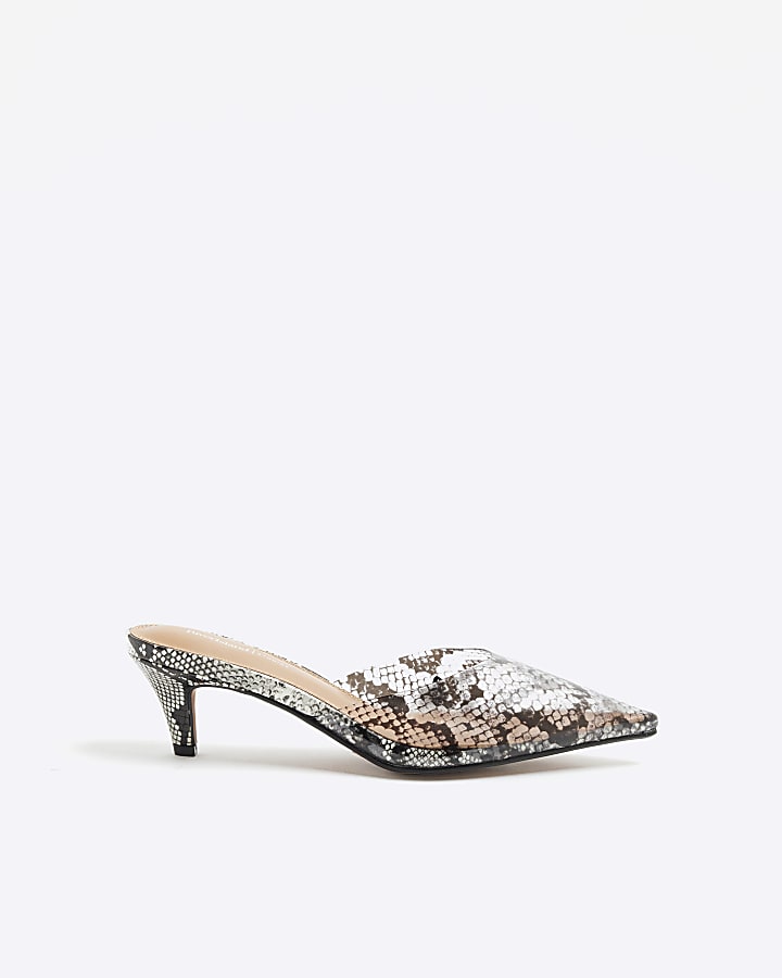 Beige Snake Print Perspex Court Heels