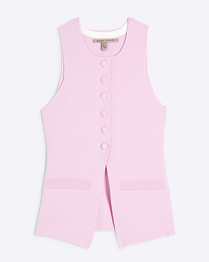 Petite Pink Longline Waistcoat