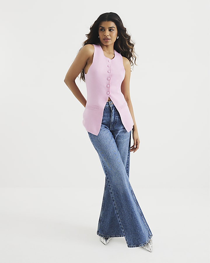 Petite Pink Longline Waistcoat