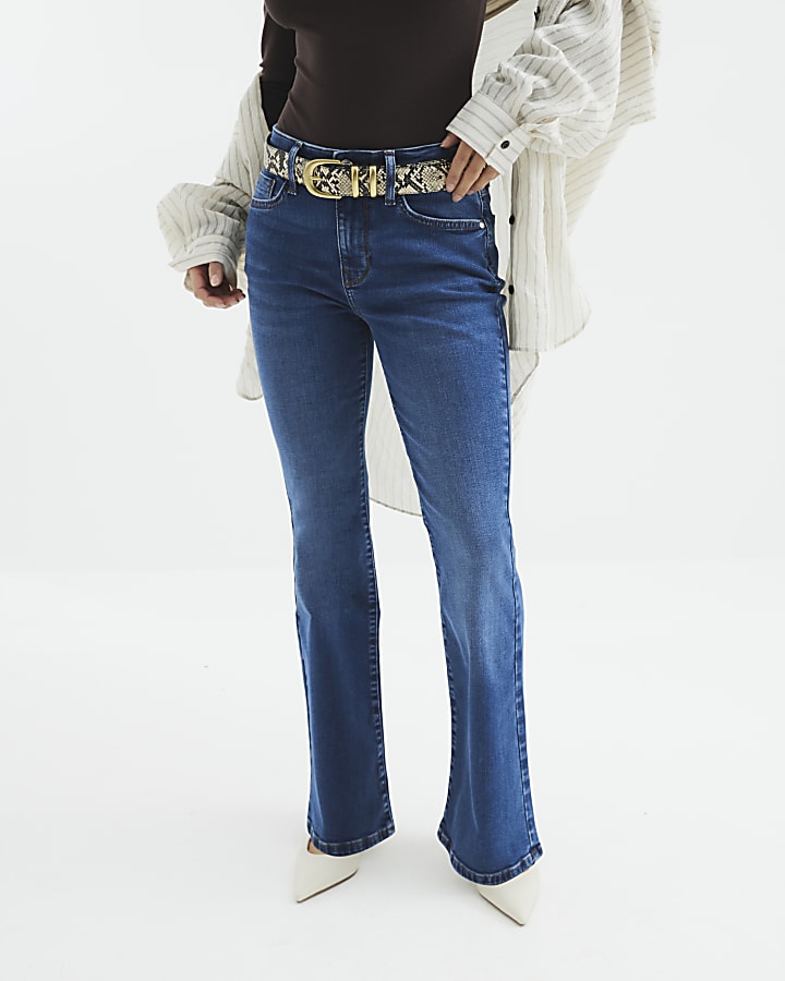 Petite Blue Denim Mid Rise Bootcut Jeans