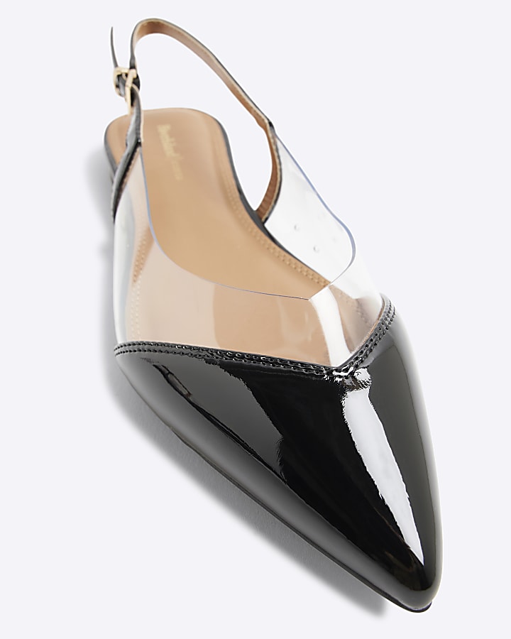 Black Perspex Patent Pointed Flat Shoes