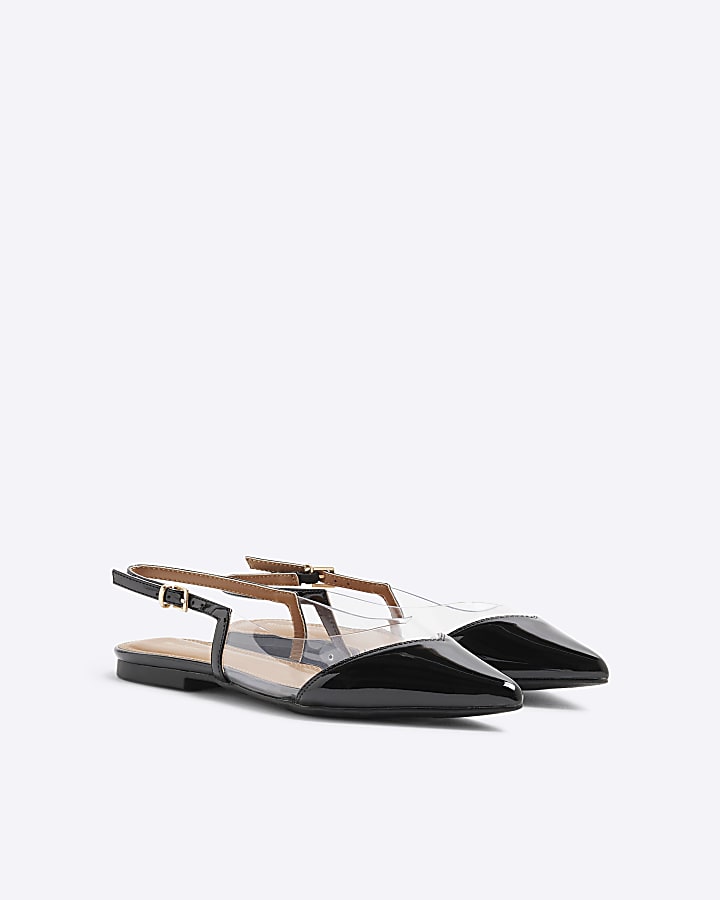 Black Perspex Patent Pointed Flat Shoes