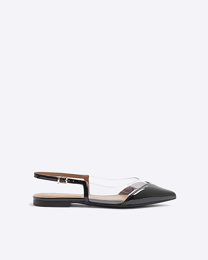 Black Perspex Patent Pointed Flat Shoes