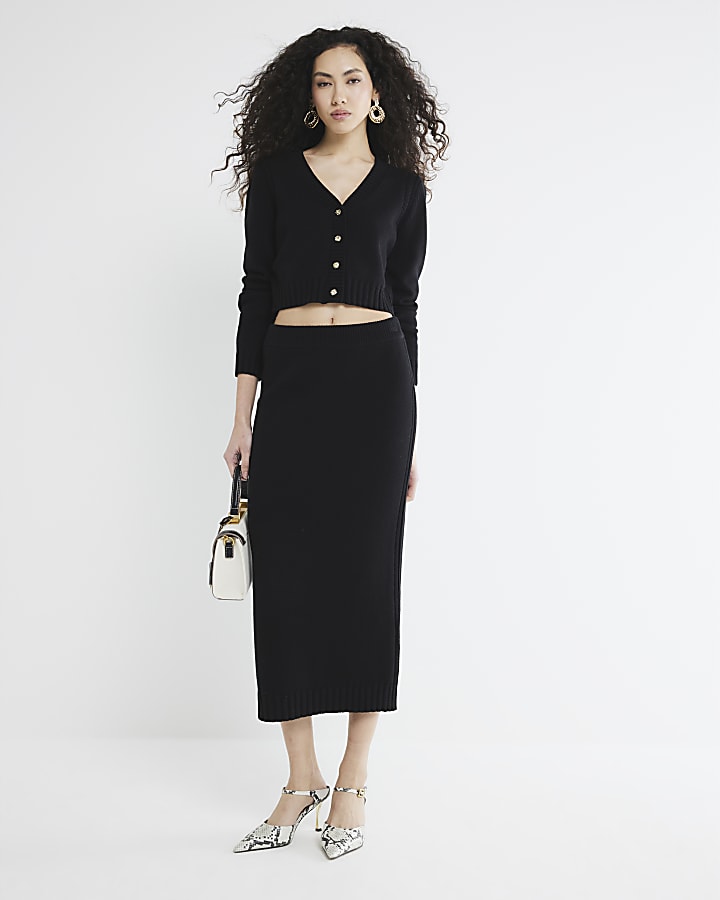 Black Knit Midi Skirt