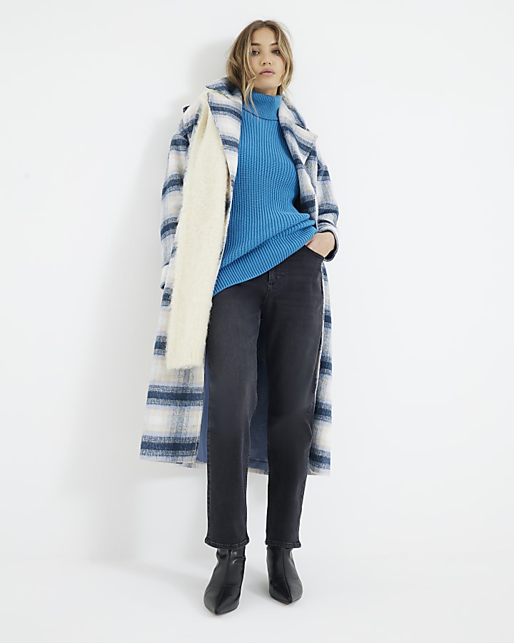 Blue Roll Neck Tunic Jumper Dress