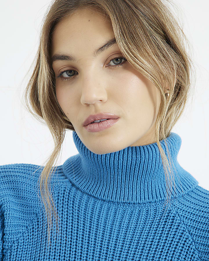 Blue Roll Neck Tunic Jumper Dress