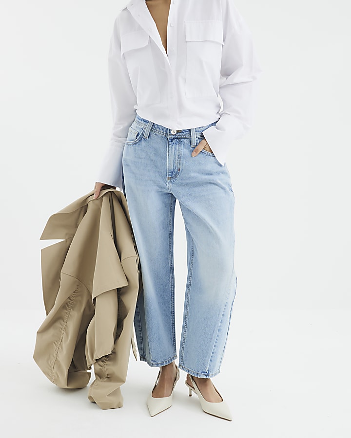 Petite Blue Seamed Barrel Jeans