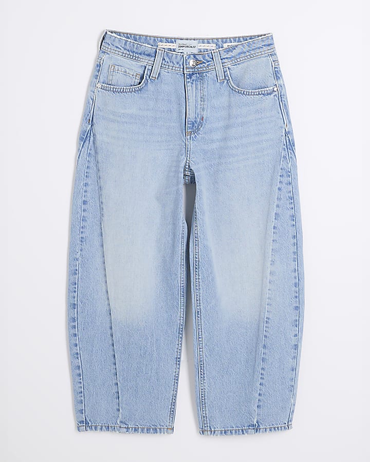 Petite Blue Seamed Barrel Jeans