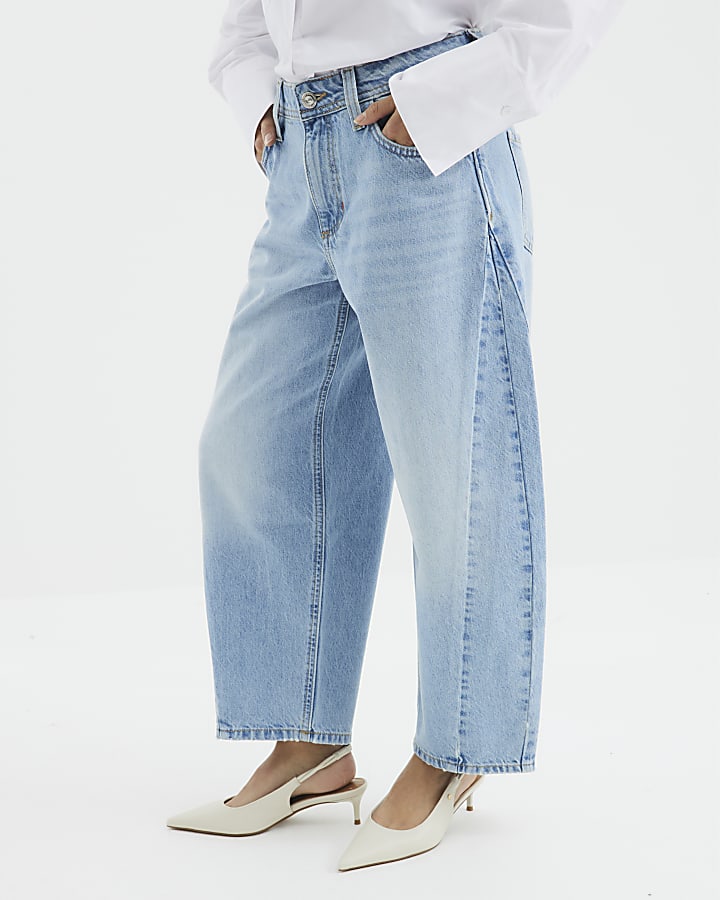 Petite Blue Seamed Barrel Jeans