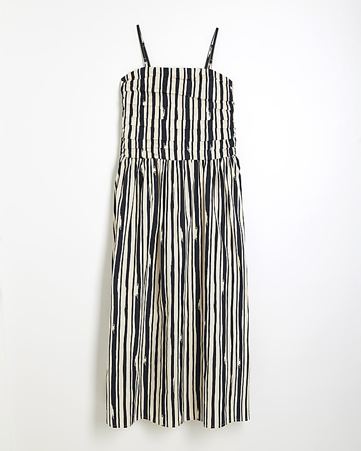 Stone Stripe Pleated Bandeau Midi Dress