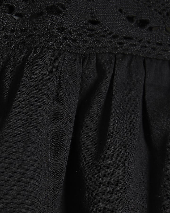 Black Lace Short Sleeve Blouse