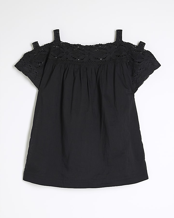 Black Lace Short Sleeve Blouse