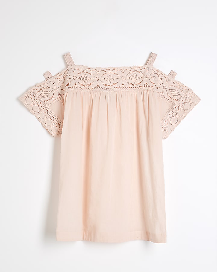 Coral Lace Mix Short Sleeve Blouse