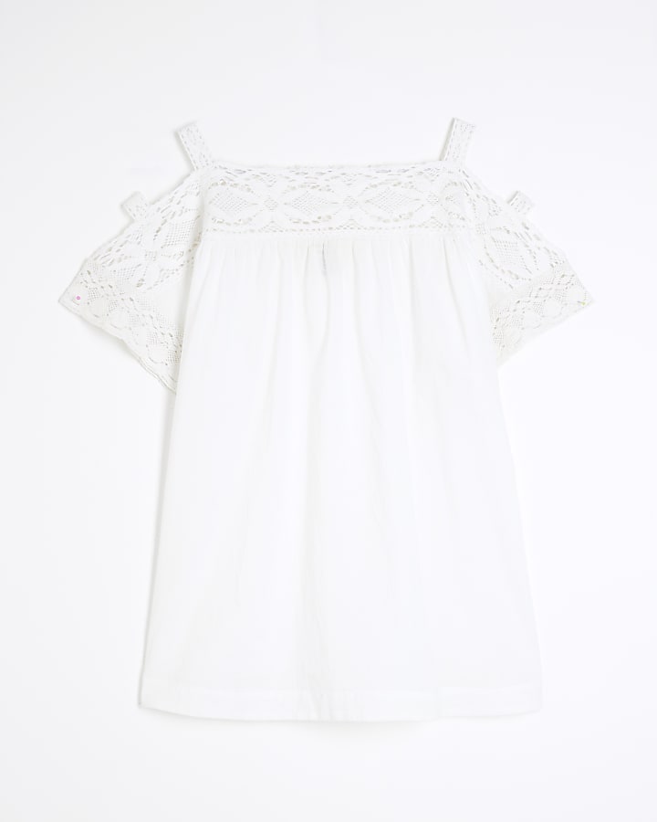 White Lace Mix Short Sleeve Blouse