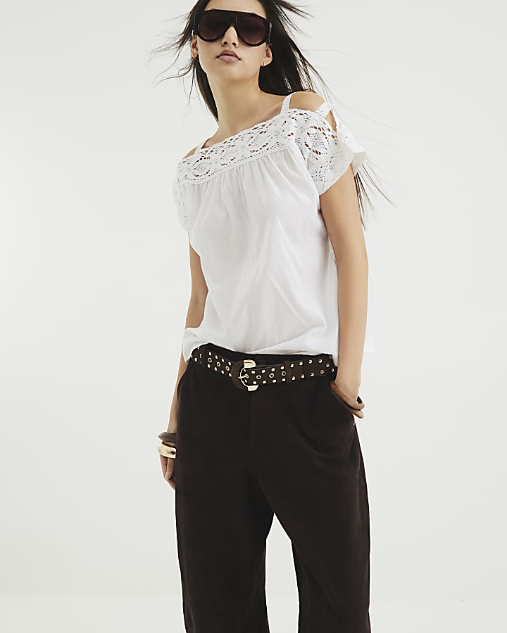 White Lace Mix Short Sleeve Blouse