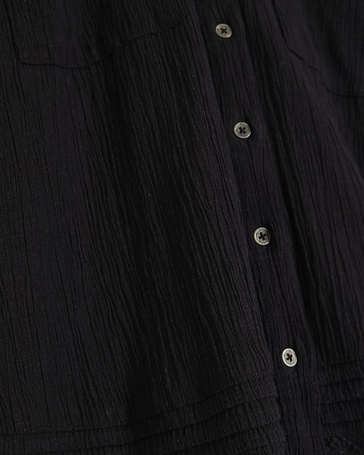 Black Long Sleeve Crinkle Pocket Shirt