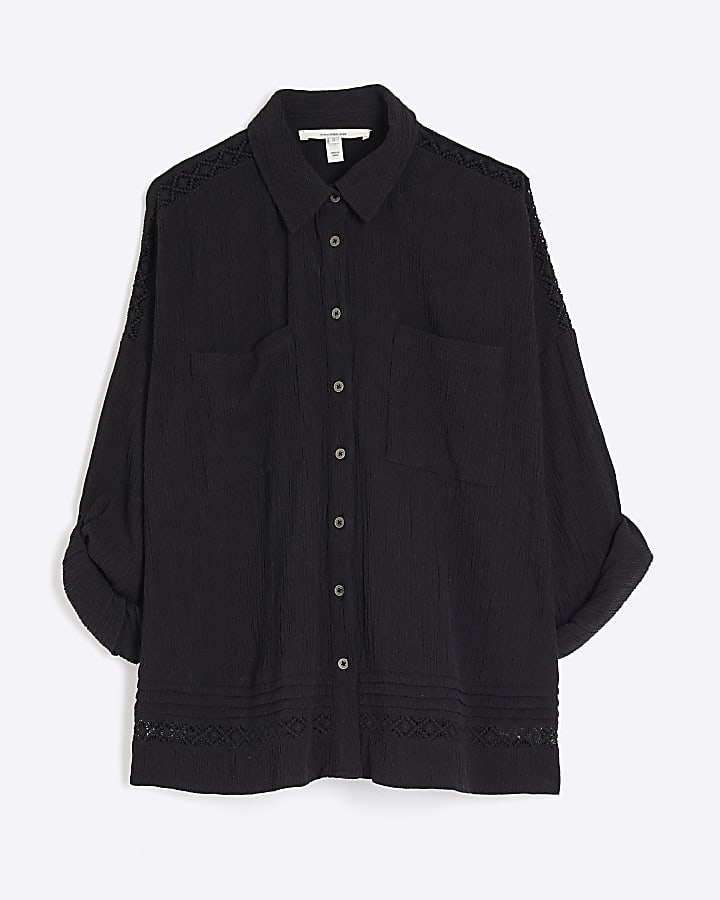 Black Long Sleeve Crinkle Pocket Shirt