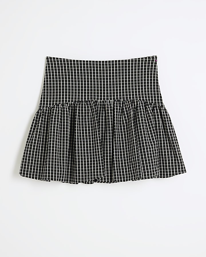 Black Check Bubble Hem Mini Skirt