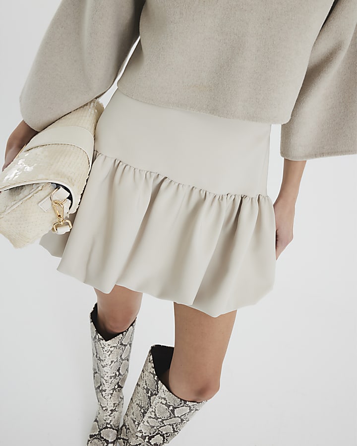 Cream Bubble Hem Mini Skirt