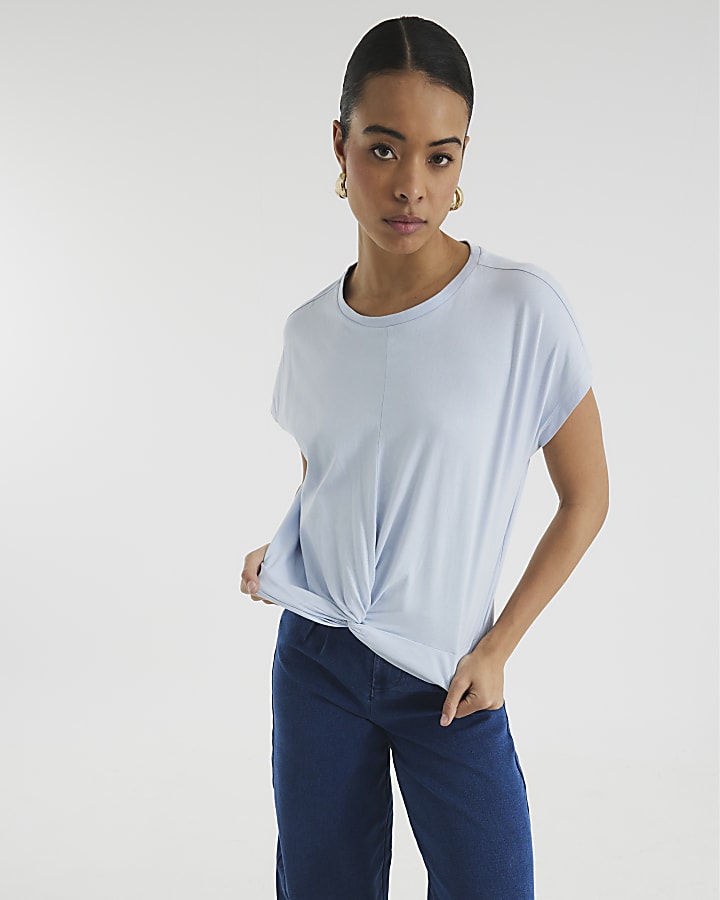 Blue Short Sleeve Twist Front T-shirt