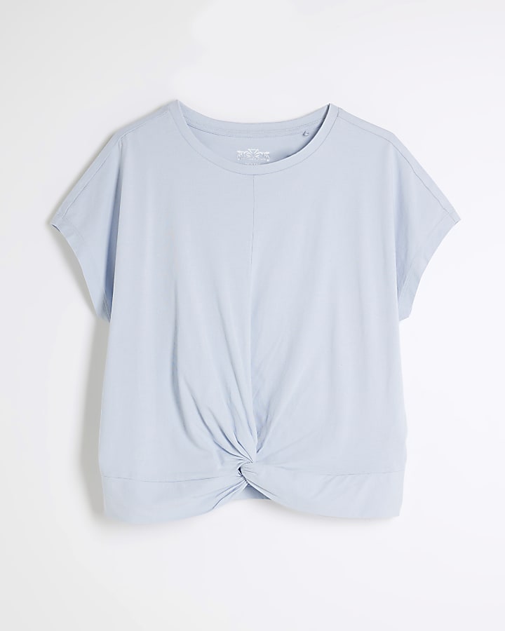 Blue Short Sleeve Twist Front T-shirt