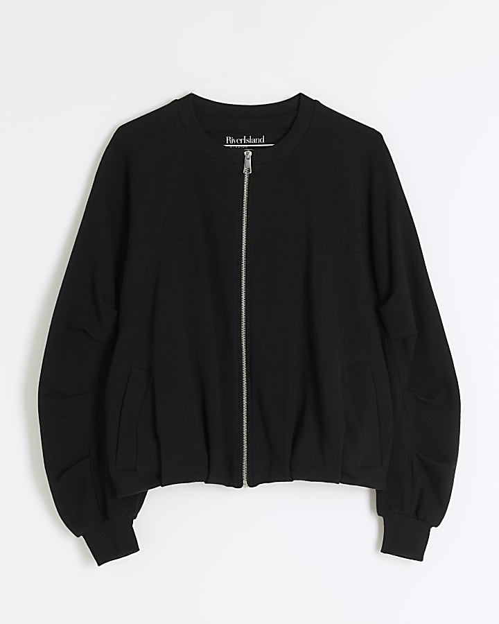 Black Long Sleeve Bubble Hem Bomber Jacket