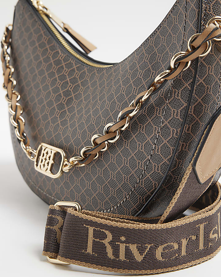 Brown Chain Scoop Monogram Cross Body Bag