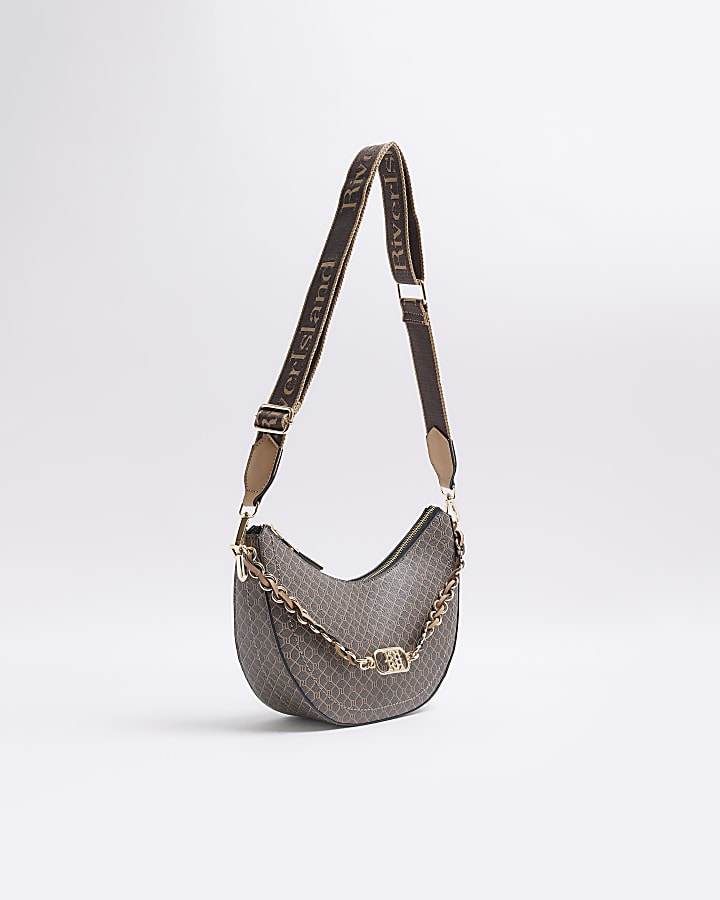 Brown Chain Scoop Monogram Cross Body Bag