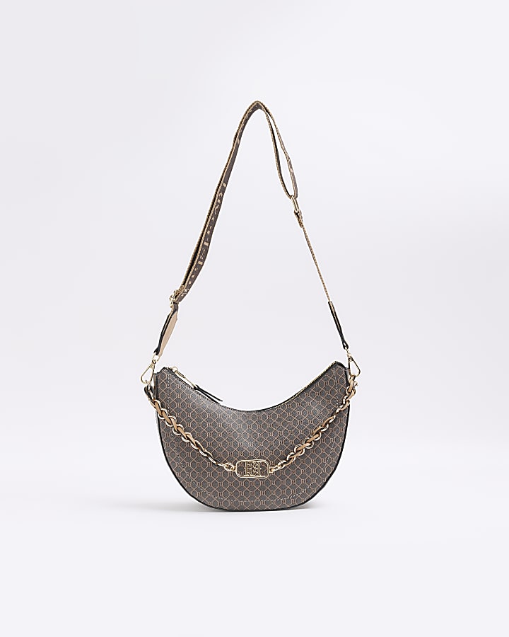 Brown Chain Scoop Monogram Cross Body Bag