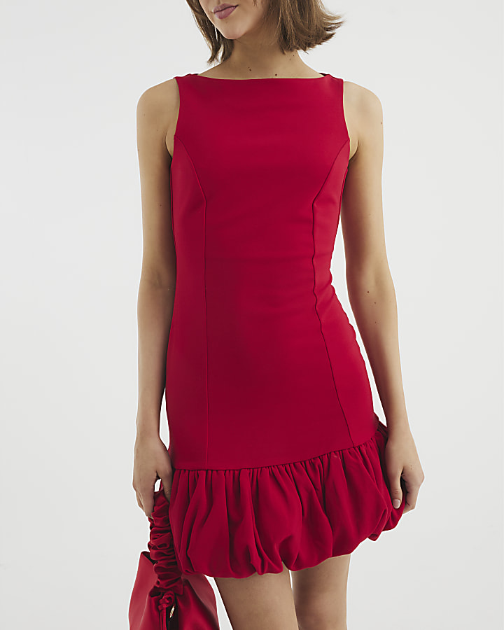 Red Sleeveless Bubble Hem Mini Dress