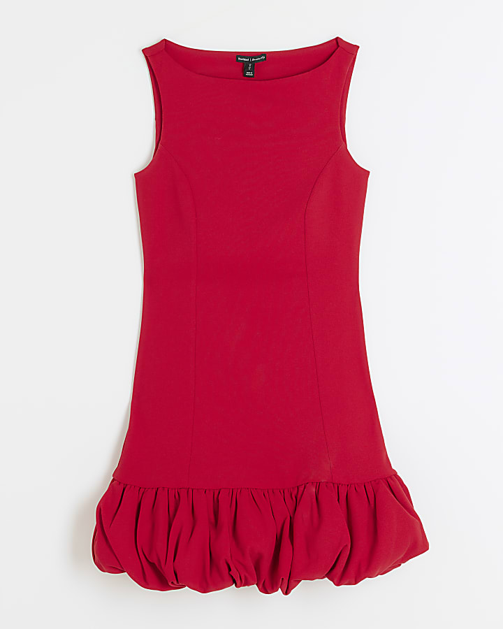 Red Sleeveless Bubble Hem Mini Dress