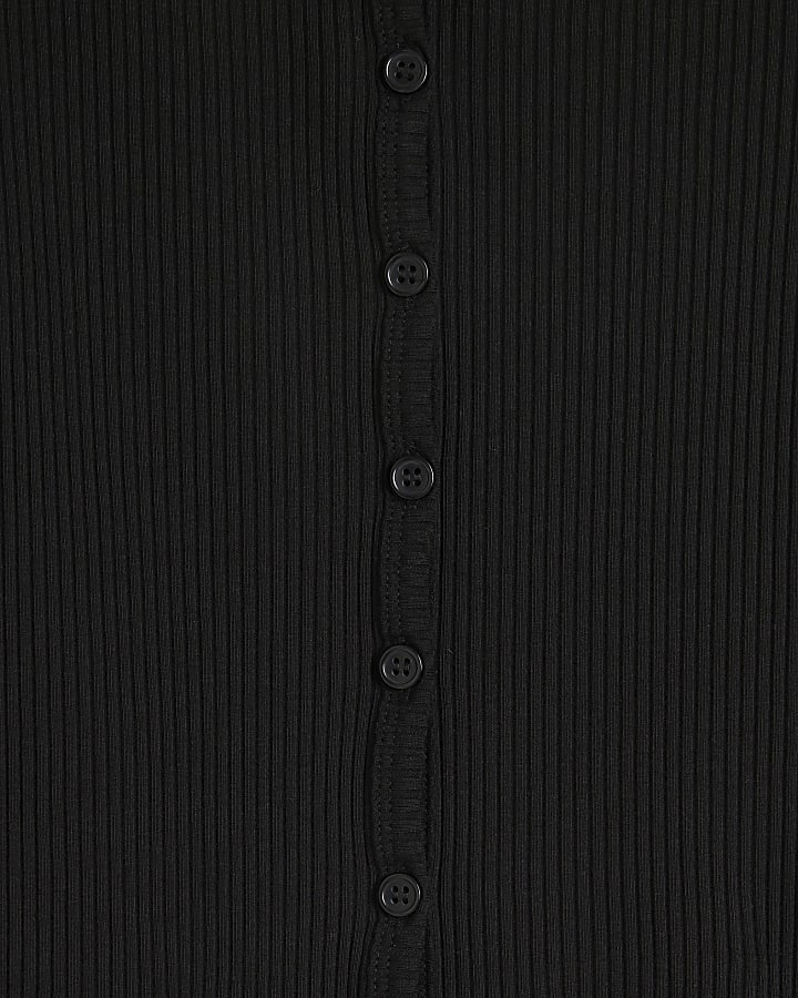 Black Long Sleeve Ribbed Button Cardigan
