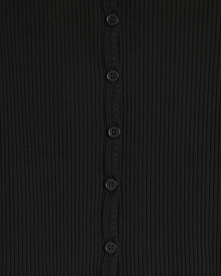 Black Long Sleeve Ribbed Button Cardigan