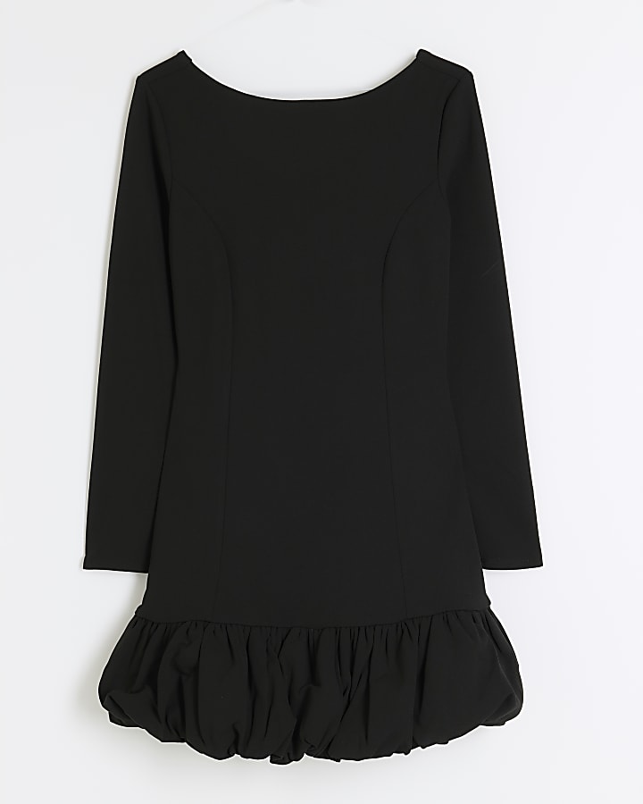 Black Scoop Back Bubble Hem Mini Dress