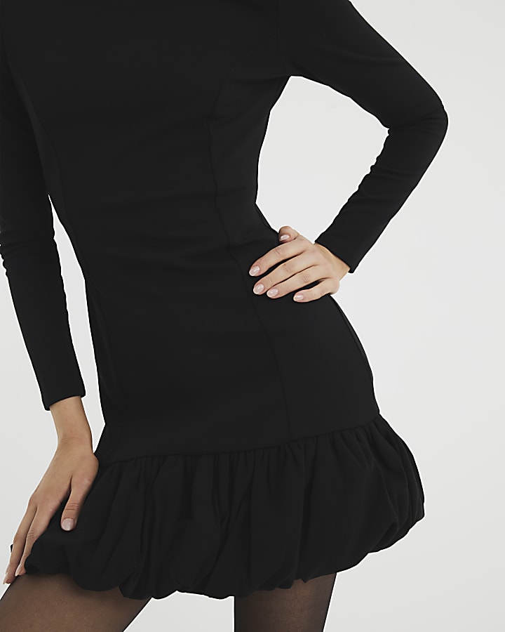 Black Scoop Back Bubble Hem Mini Dress