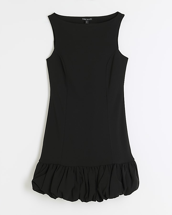 Black Sleeveless Bubble Hem Mini Dress