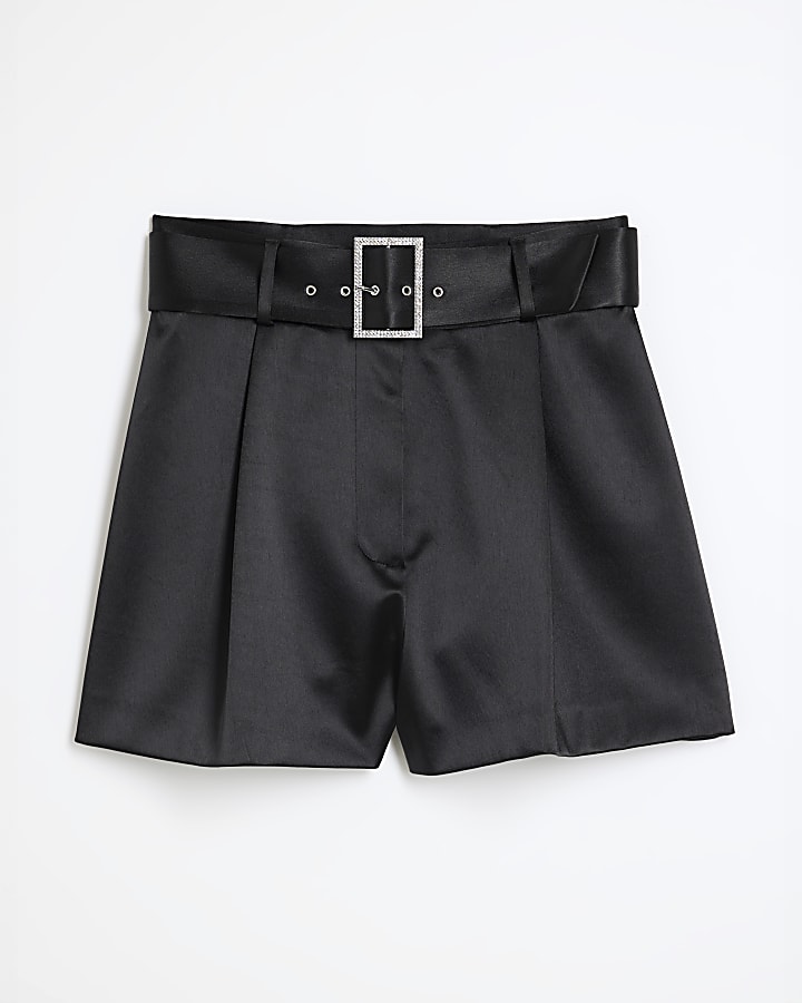 Black Diamante Belt Buckle Shorts