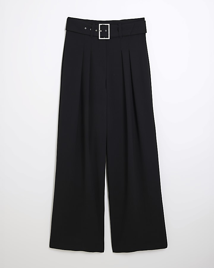 Black Diamante Belt Wide Leg Trousers