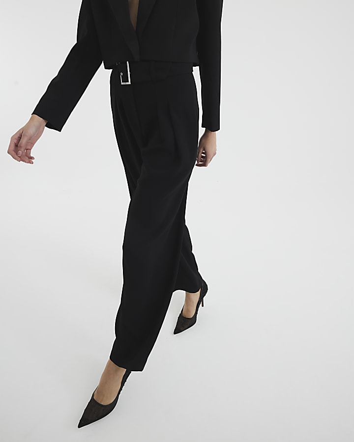 Black Diamante Belt Wide Leg Trousers