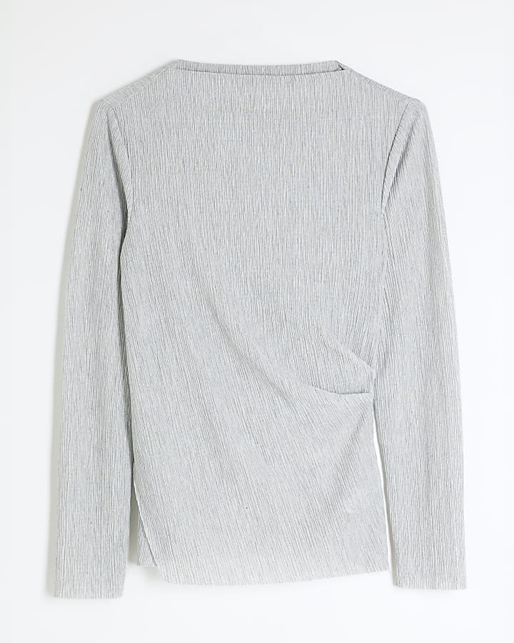 Grey Long Sleeve Drape Asymmetric Top