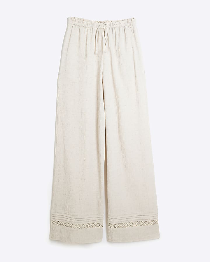 Stone Crinkle Wide Leg Trousers