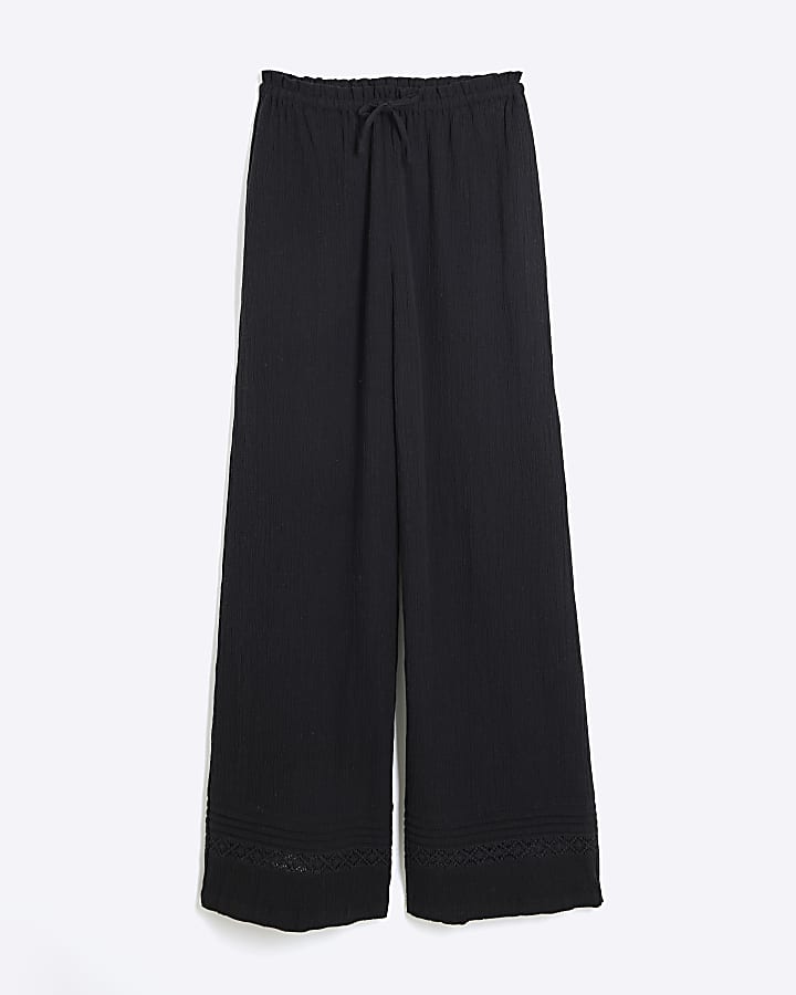 Black Crinkle Wide Leg Trousers