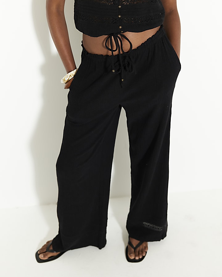 Black Crinkle Wide Leg Trousers