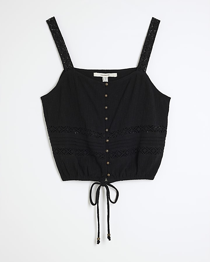 Black Sleeveless Crinkle Cami Top