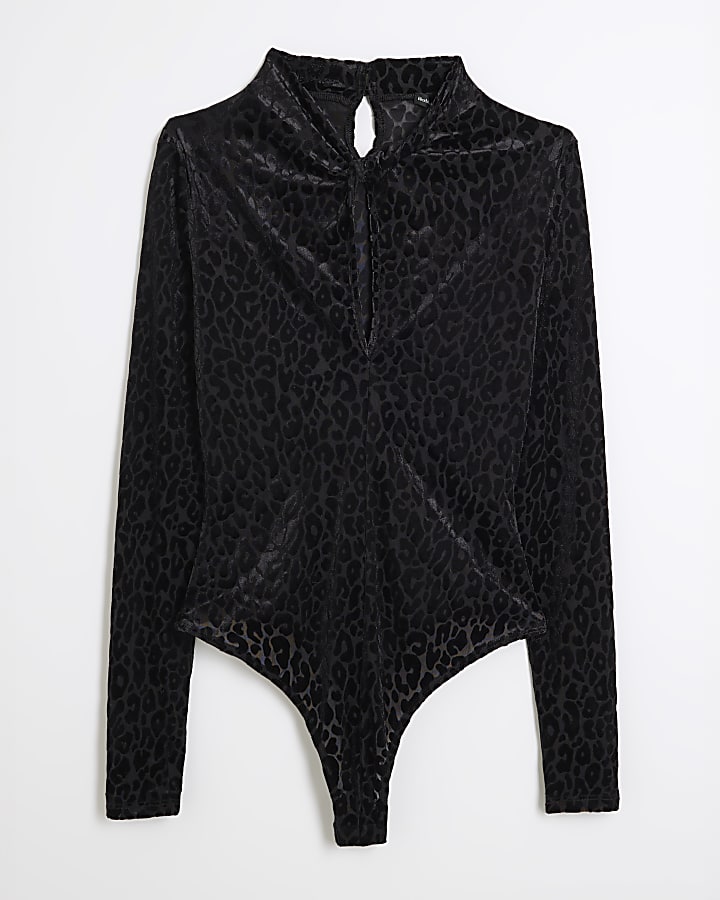 Black Leopard Cut Out Bodysuit