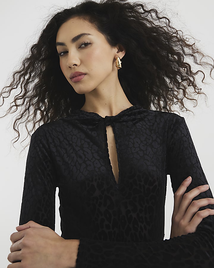 Black Leopard Cut Out Bodysuit