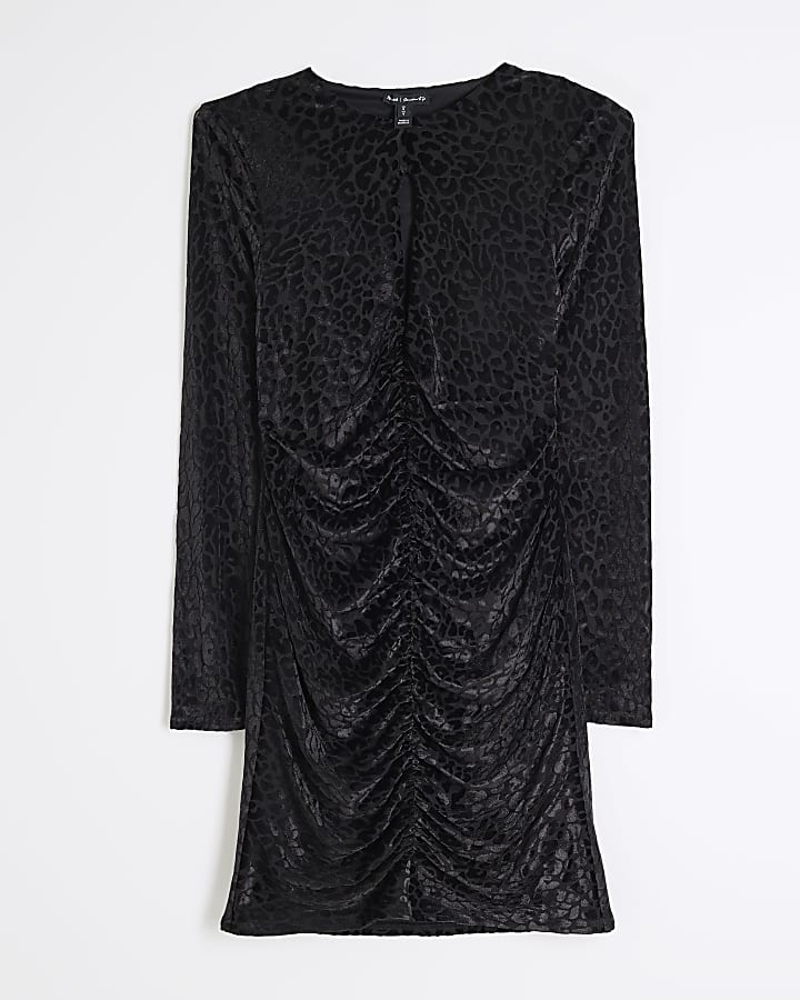 Black Leopard Devore Cutout Mini Dress
