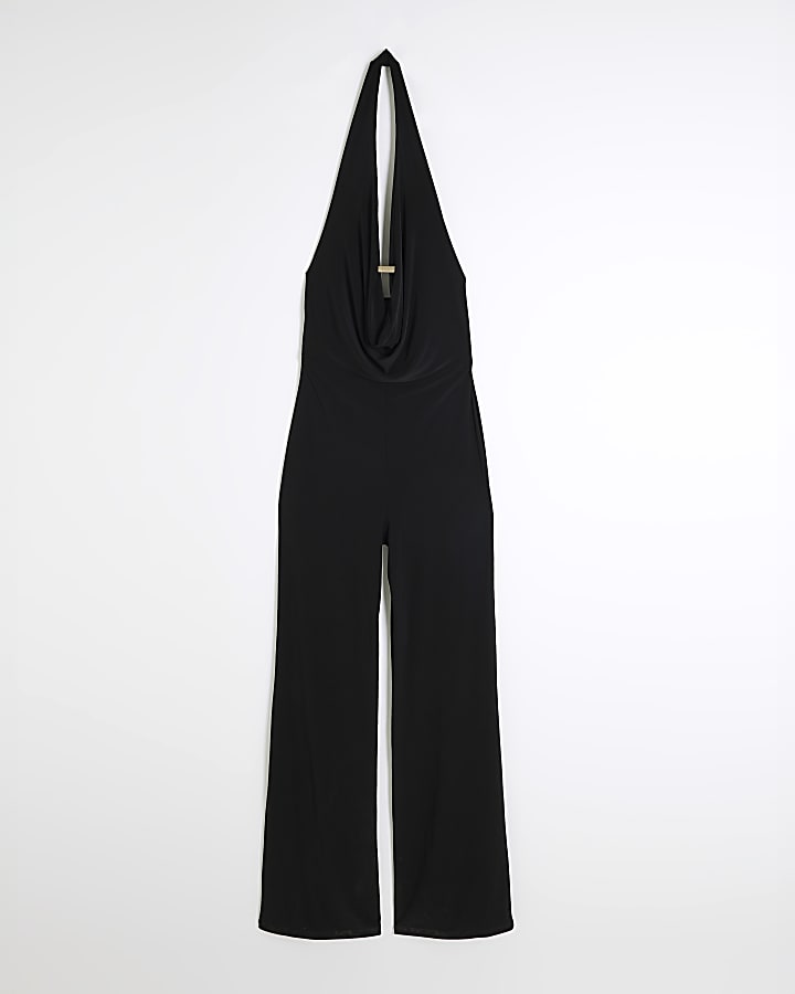 Black Sleeveless Cowl Neck Jumpsuit