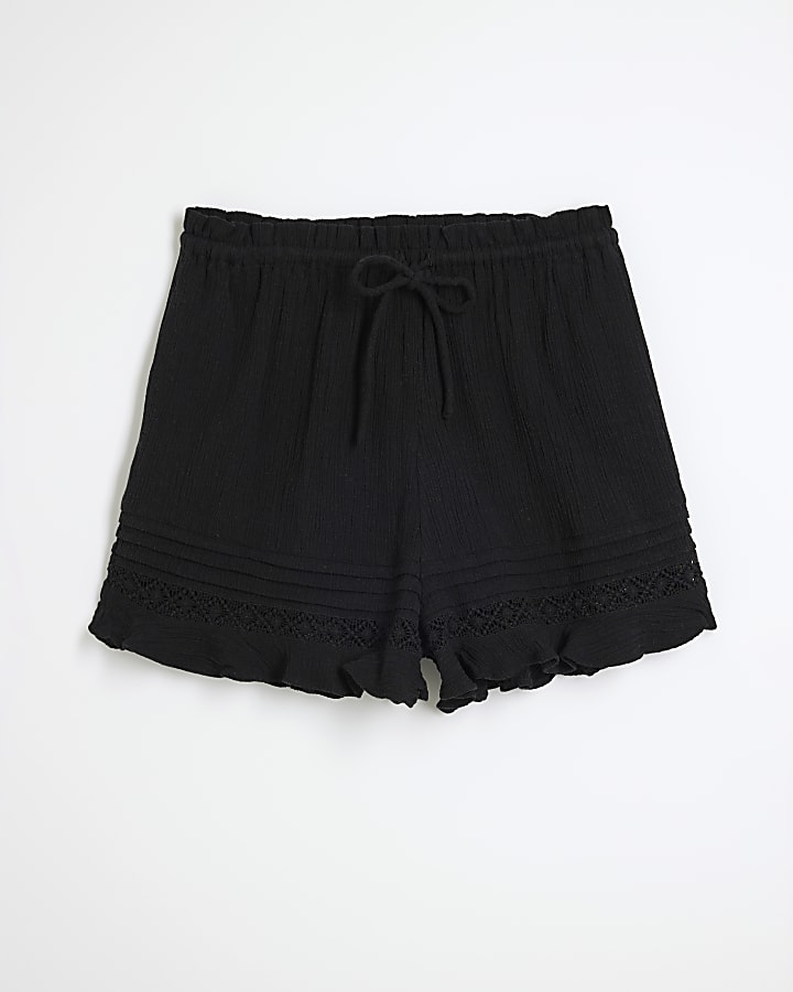 Black Crinkle Shorts