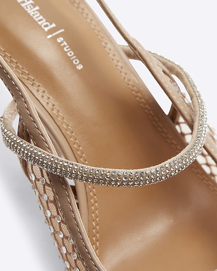 Beige Mesh Diamante Sling Back Court Shoes